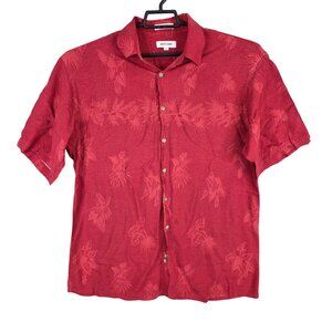 Mens Pierre Cardin Red Hawaiian Shirt 100% Rayon Button Up Short Sleeve Size L